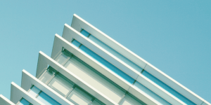 Abstract image of a building, taken from below looking up at a building