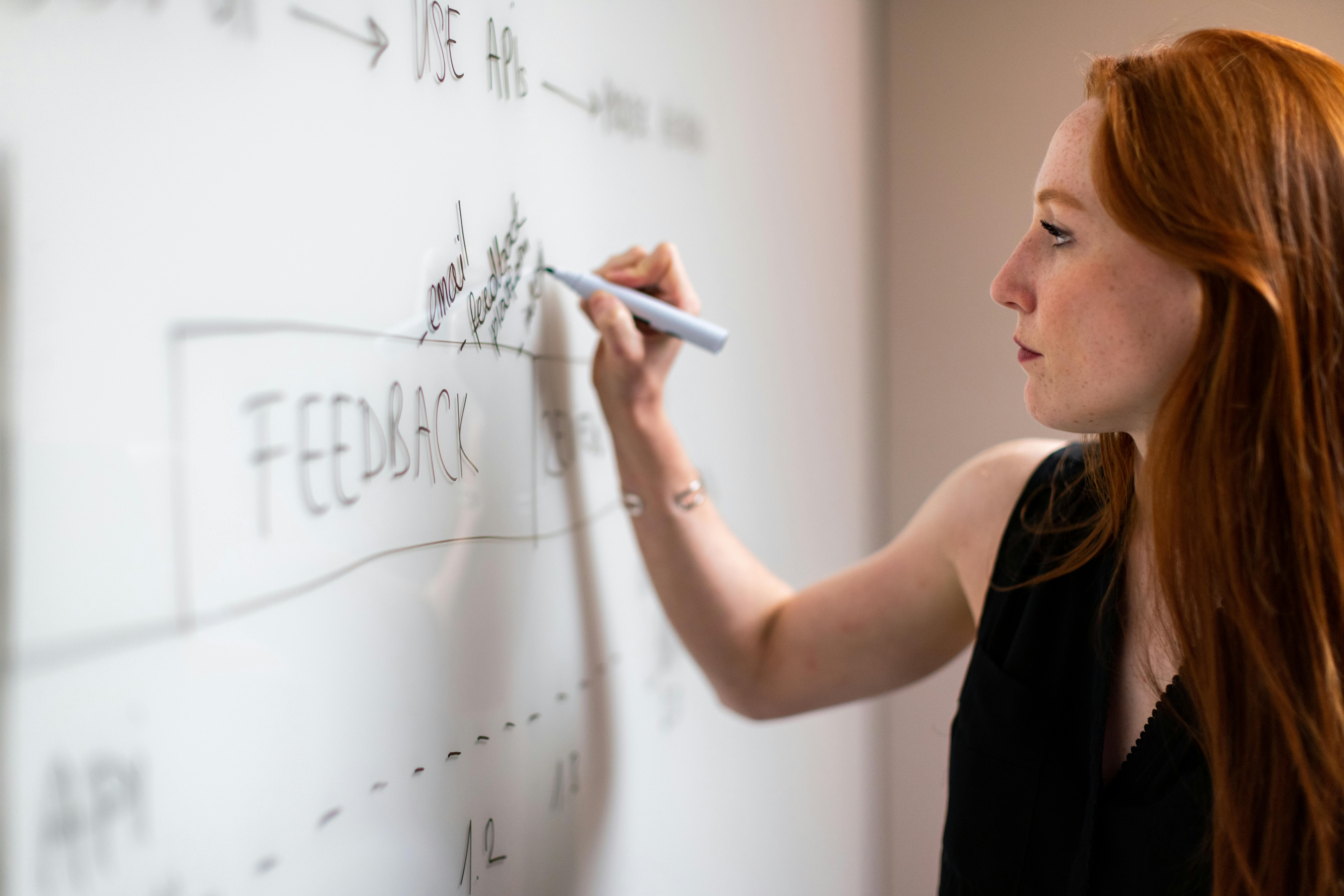 Girl writing process on white board