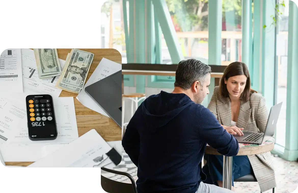 Accountix advisor and client reviewing a 13-week cash flow model for liquidity planning on a laptop.