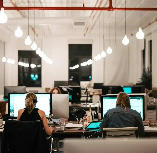 Midsize company team focused at their workstations, relying on optimized financial systems and departmental oversight.
