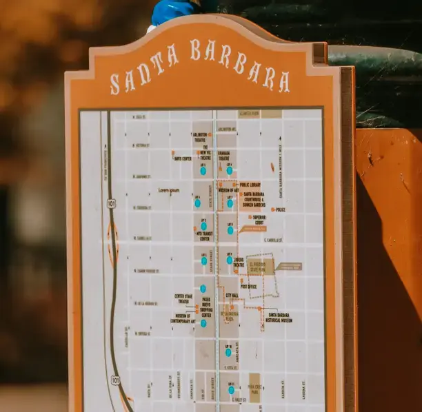 Downtown Santa Barbara street map, symbolizing local enterprises scaling strategically with our fractional CFOs.