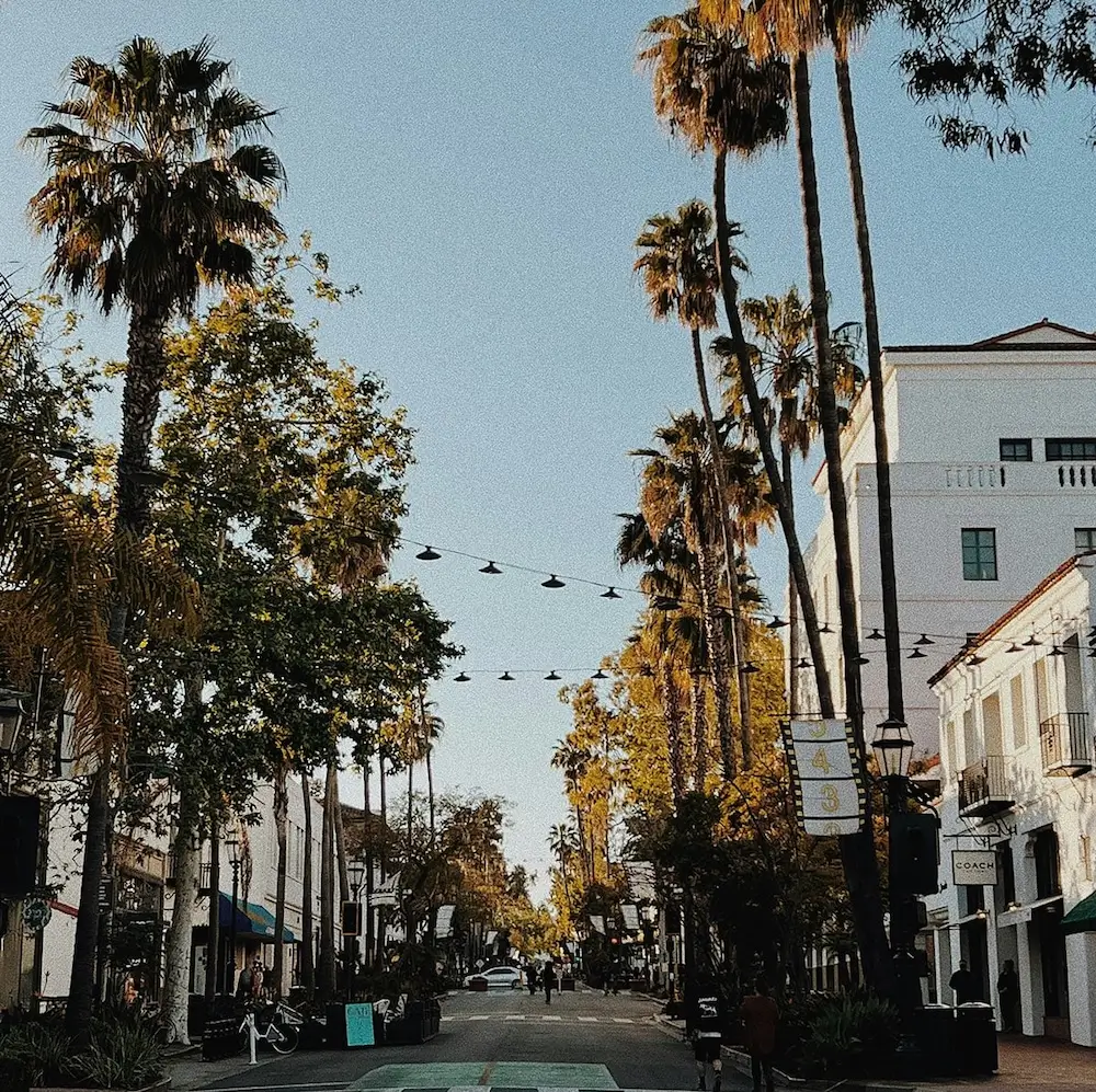 Sunny street in downtown Santa Barbara, the home base for our virtual accounting firm.