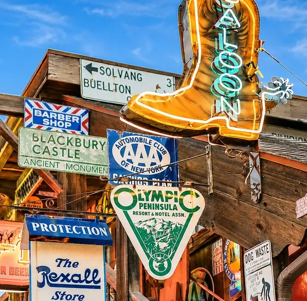 Vintage signs in Santa Ynez, representing the local businesses we guide with bookkeeping and CFO leadership.